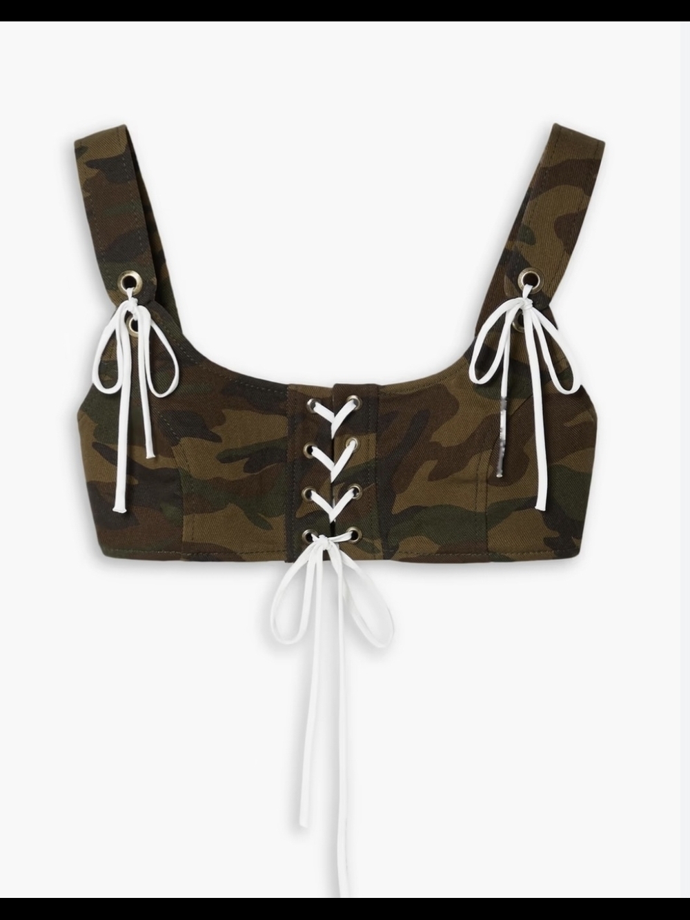 MONSE Camouflage Lace-Up Crop Top in Olive and Brown